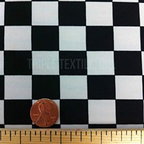 Bright Checker Pattern on Stretch Poly Spandex Fabric White/Black