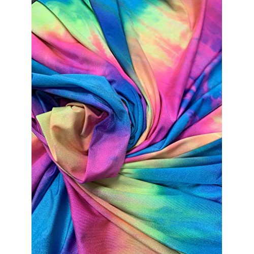 Stripe Tie Dye Multi-Color Pattern on Stretch Nylon Spandex Shiny ...