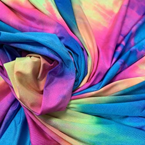 Stripe Tie Dye Multi-Color Pattern on Stretch Nylon Spandex Shiny ...