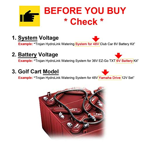 Trojan HydroLink Watering System 48V EZ-Go RXV 12V Battery Kit +Ha...