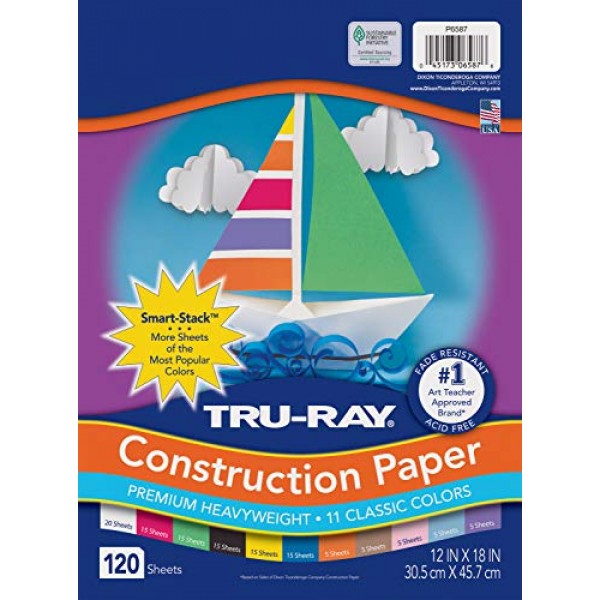 Pacon Tru-Ray Assorted Colors Smart Stack, 12 W x 18 L Pack of ...