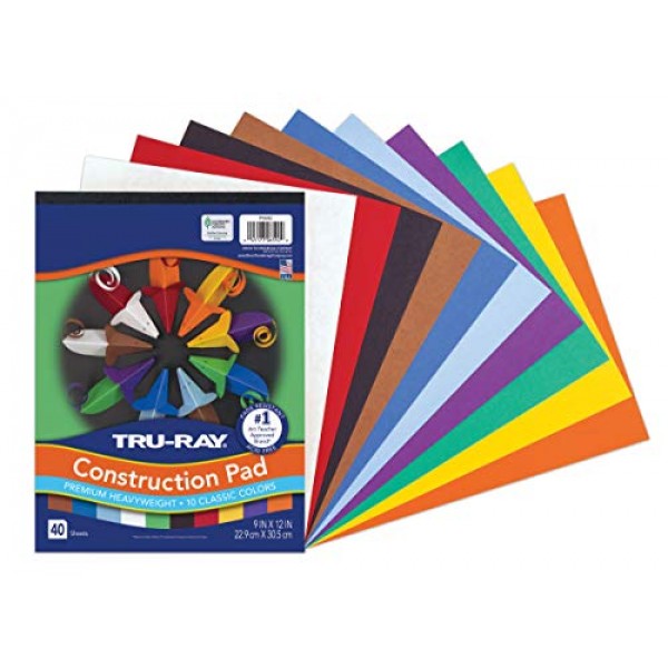 Tru-Ray Heavyweight Construction Paper Pad, 10 Assorted Colors, 9...