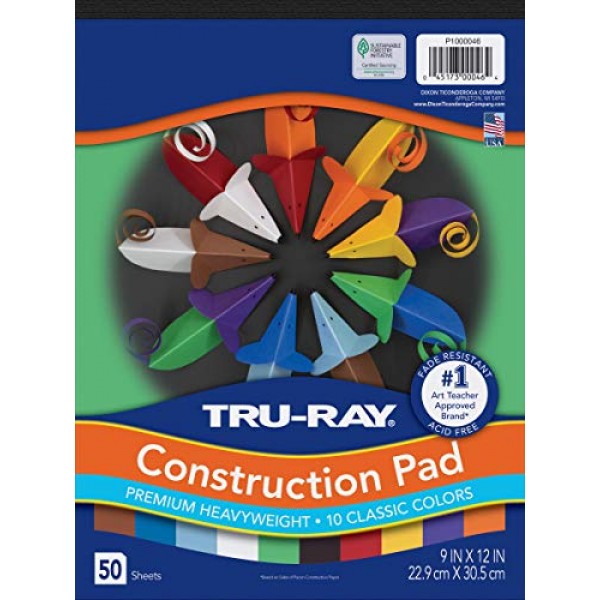 Tru-Ray Heavyweight Construction Paper Pad, 10 Assorted Colors, 9...