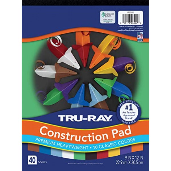 Tru-Ray Heavyweight Construction Paper Pad, 10 Assorted Colors, 9...