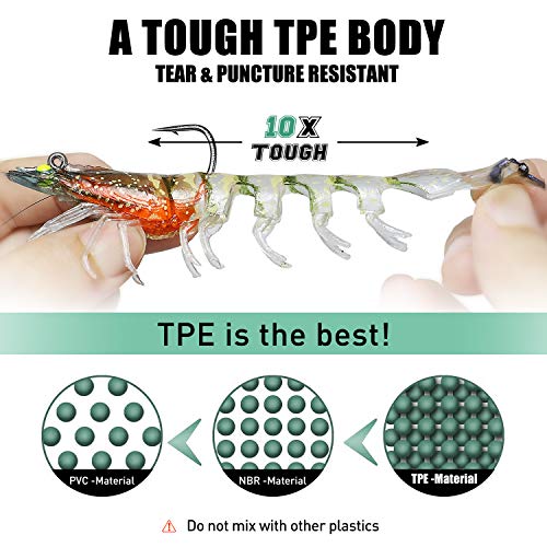 TRUSCEND Fishing Lures for Bass, Pre-Rigged Soft Shrimp Lures for ...