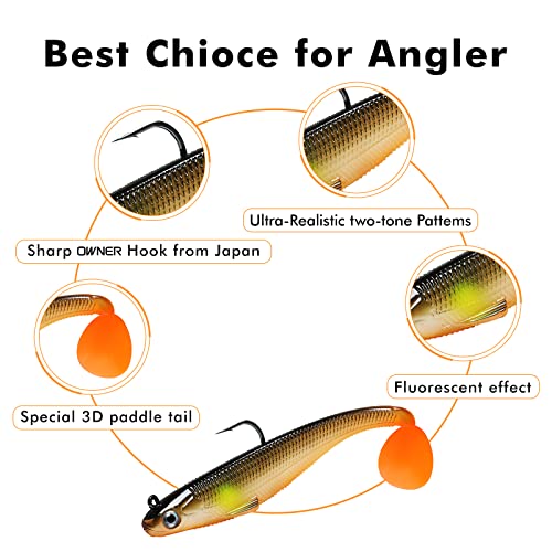 TRUSCEND Fishing Lures for Bass Trout Jighead Lures Paddle Tail Sw...