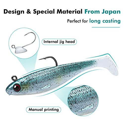 TRUSCEND Fishing Lures for Bass Trout Jighead Lures Paddle Tail Sw...