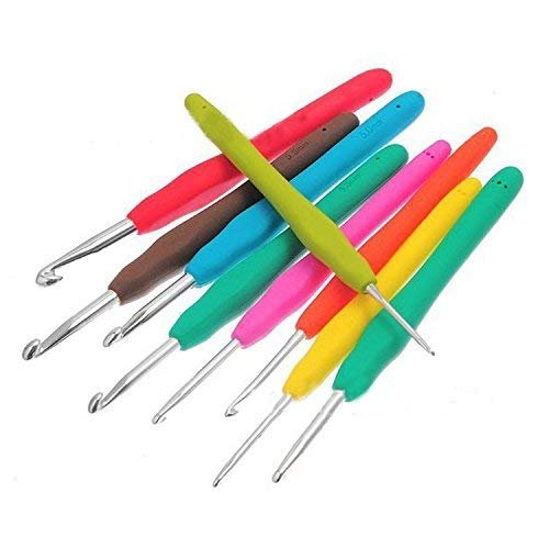 9PCs Soft Rubber Handle Aluminum Hook Crochet Hooks Template Kit T...