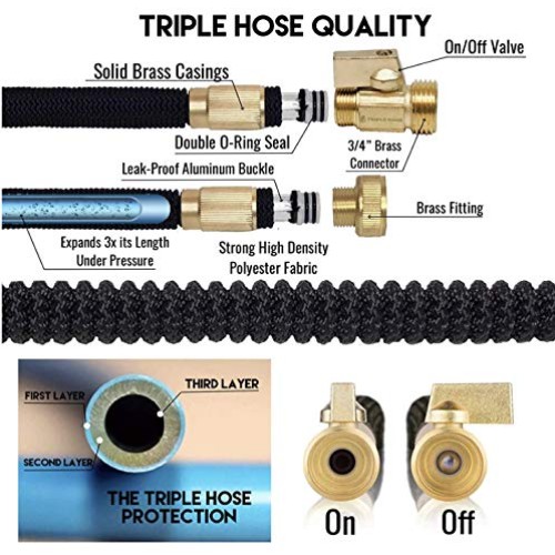 Triple Hose Garden Hose, Durable Expandable Hose Triple Layer Late...