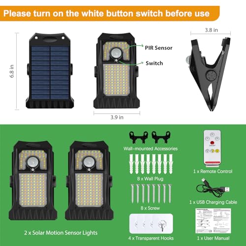 Tryme 118Leds Solar Lights Outdoor Clip Motion Sensor Lights Secur...