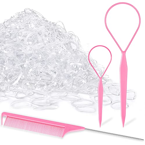 TsMADDTs 1000pcs Clear Small Rubber Elastics with Hair Loop Stylin...