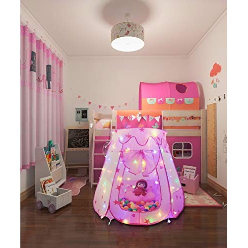 TTLOJ Pop Up Princess Tent with Star Light Ball Pit for Girls Boys...