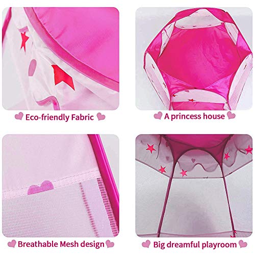 TTLOJ Pop Up Princess Tent with Star Light Ball Pit for Girls Boys...