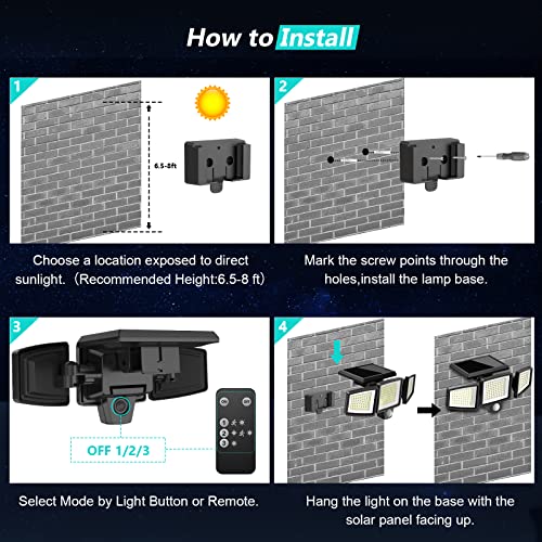 Tuffenough Solar Outdoor Lights 2500LM 210 LED Security Lights wit...