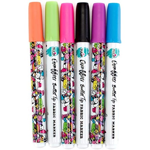 Tulip Graffiti Fabric Markers Bullet Tip 6pk, Neon, Premium Qualit...