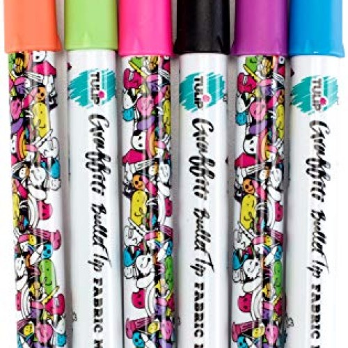 Tulip Graffiti Fabric Markers Bullet Tip 6pk, Neon, Premium Qualit...