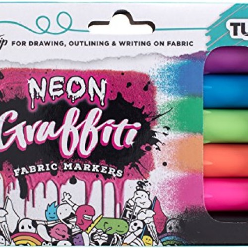 Tulip Graffiti Fabric Markers Bullet Tip 6pk, Neon, Premium Qualit...