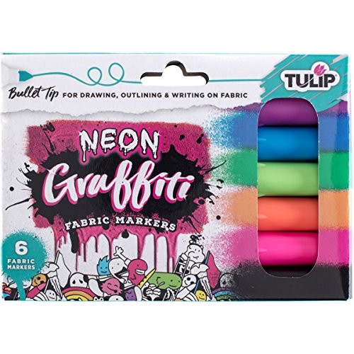 Tulip Graffiti Fabric Markers Bullet Tip 6pk, Neon, Premium Qualit...