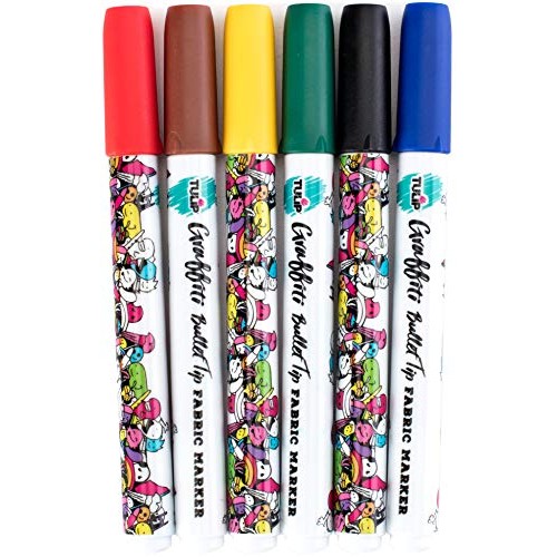 Tulip Graffiti Fabric Markers Bullet Tip 6pk, Rainbow, Premium Qua...