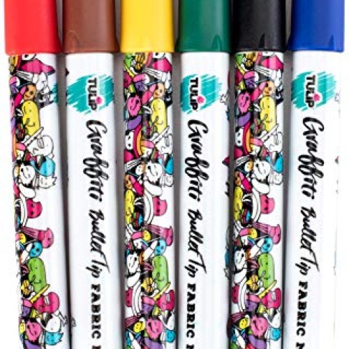 Tulip Graffiti Fabric Markers Bullet Tip 6pk, Rainbow, Premium Qua...