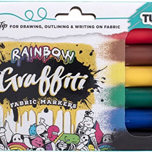 Tulip Graffiti Fabric Markers Bullet Tip 6pk, Rainbow, Premium Qua...