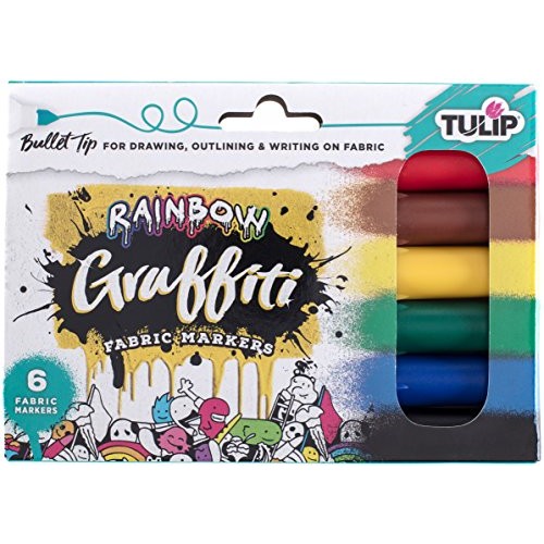 Tulip Graffiti Fabric Markers Bullet Tip 6pk, Rainbow, Premium Qua...