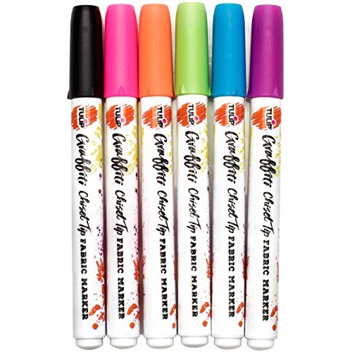 Tulip Graffiti Fabric Markers Chisel Tip 6pk, Neon, Premium Qualit...
