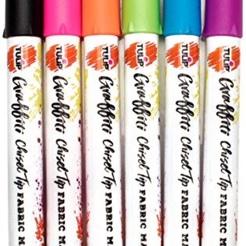 Tulip Graffiti Fabric Markers Chisel Tip 6pk, Neon, Premium Qualit...