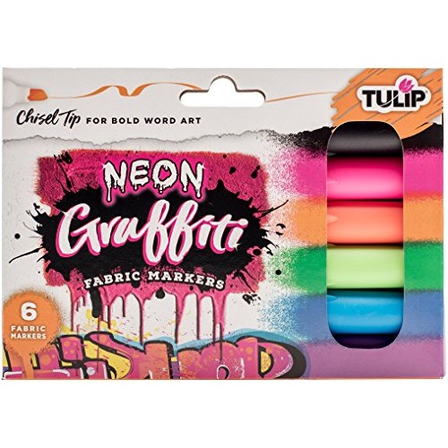Tulip Graffiti Fabric Markers Chisel Tip 6pk, Neon, Premium Qualit...
