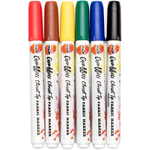 Tulip Graffiti Fabric Markers Chisel Tip 6pk, Rainbow, Premium Qua...