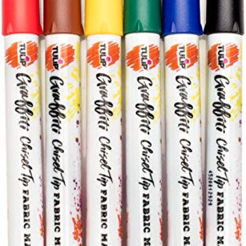 Tulip Graffiti Fabric Markers Chisel Tip 6pk, Rainbow, Premium Qua...
