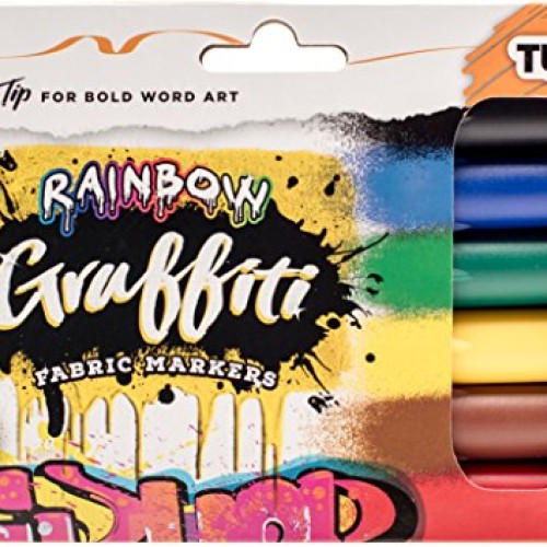 Tulip Graffiti Fabric Markers Chisel Tip 6pk, Rainbow, Premium Qua...