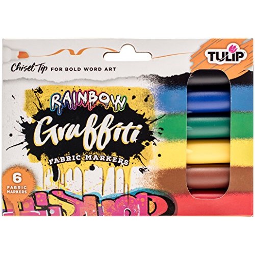 Tulip Graffiti Fabric Markers Chisel Tip 6pk, Rainbow, Premium Qua...