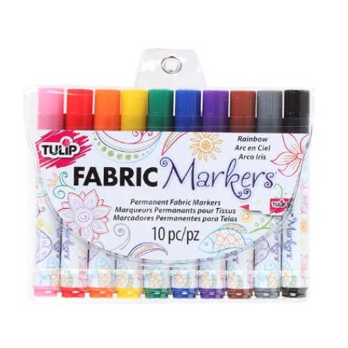 Tulip Permanent Fabric Brush Tip Markers, Rainbow, Set of 10