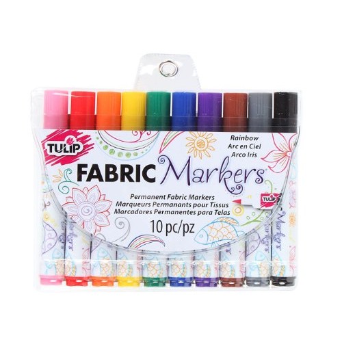 Tulip Permanent Fabric Brush Tip Markers, Rainbow, Set of 10