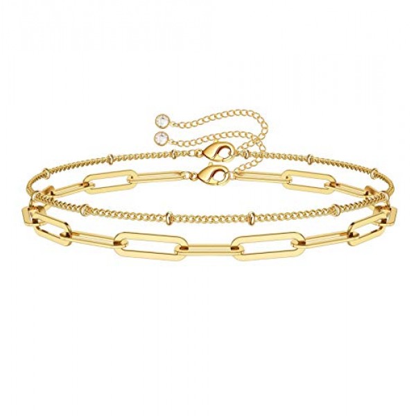 Dainty Layered Bracelets for Women, 14K Gold Filled Adjustable Lay...