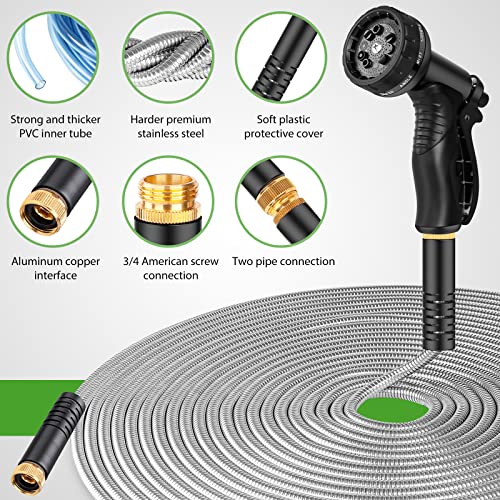 Tuzoc Metal Garden Hose 100FT, Stainless Steel Heavy Duty Water Ho...