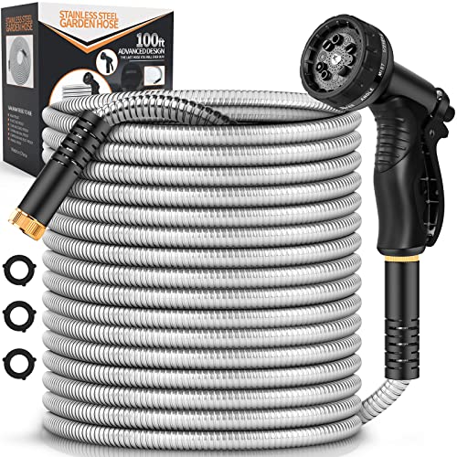 Tuzoc Metal Garden Hose 100FT, Stainless Steel Heavy Duty Water Ho...
