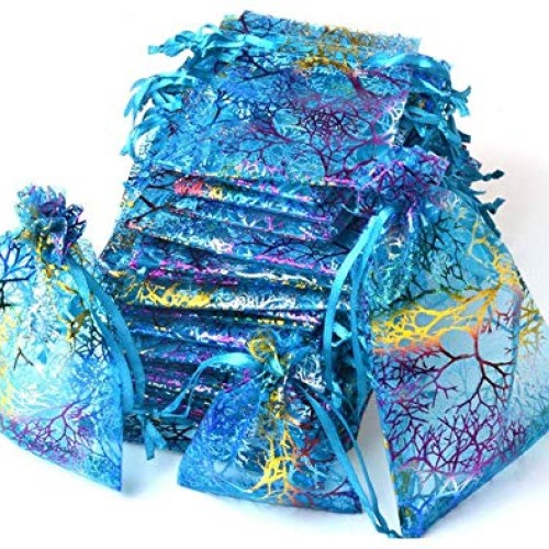 Coralline Pattern Drawstring Organza Jewelry Pouches Wedding Favor...