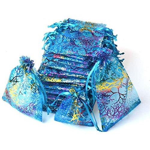 Coralline Pattern Drawstring Organza Jewelry Pouches Wedding Favor...