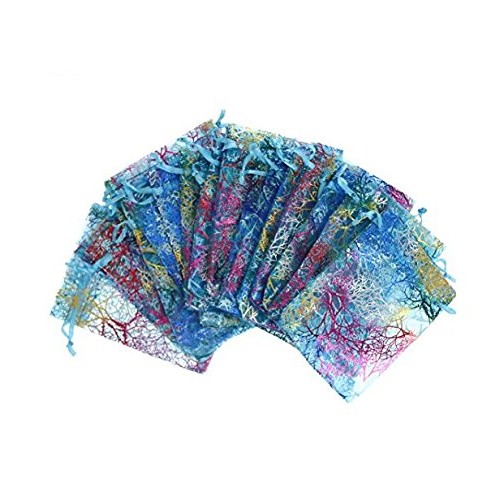Coralline Pattern Drawstring Organza Jewelry Pouches Wedding Favor...