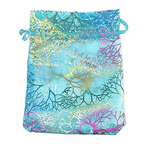 Coralline Pattern Drawstring Organza Jewelry Pouches Wedding Favor...