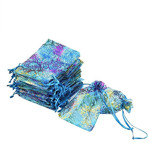 Coralline Pattern Drawstring Organza Jewelry Pouches Wedding Favor...