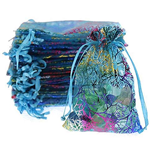 Coralline Pattern Drawstring Organza Jewelry Pouches Wedding Favor...
