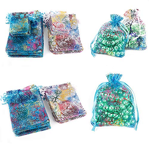 Tvoip 100Pcs Coral Pattern Organza Drawstring Pouches Jewelry Pack...