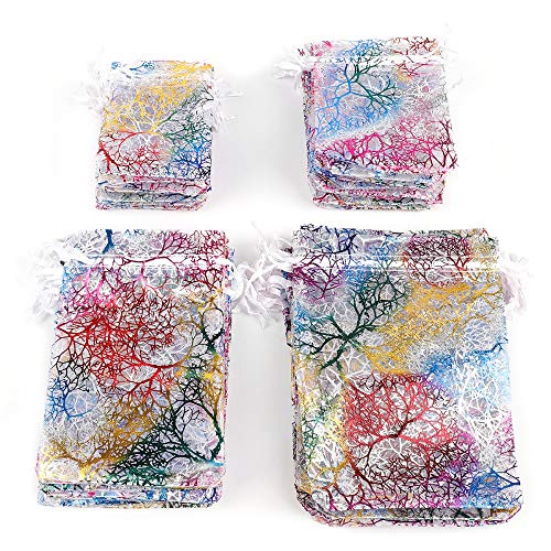 Tvoip 100Pcs Coral Pattern Organza Drawstring Pouches Jewelry Pack...