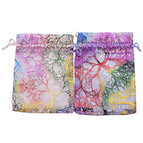 Tvoip 100Pcs Coral Pattern Organza Drawstring Pouches Jewelry Pack...