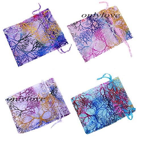 Tvoip 100Pcs Coral Pattern Organza Drawstring Pouches Jewelry Pack...