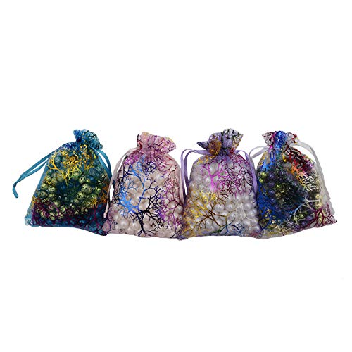 Tvoip 100Pcs Coral Pattern Organza Drawstring Pouches Jewelry Pack...