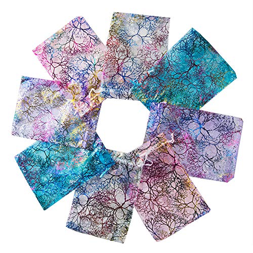 Tvoip 100Pcs Coral Pattern Organza Drawstring Pouches Jewelry Pack...